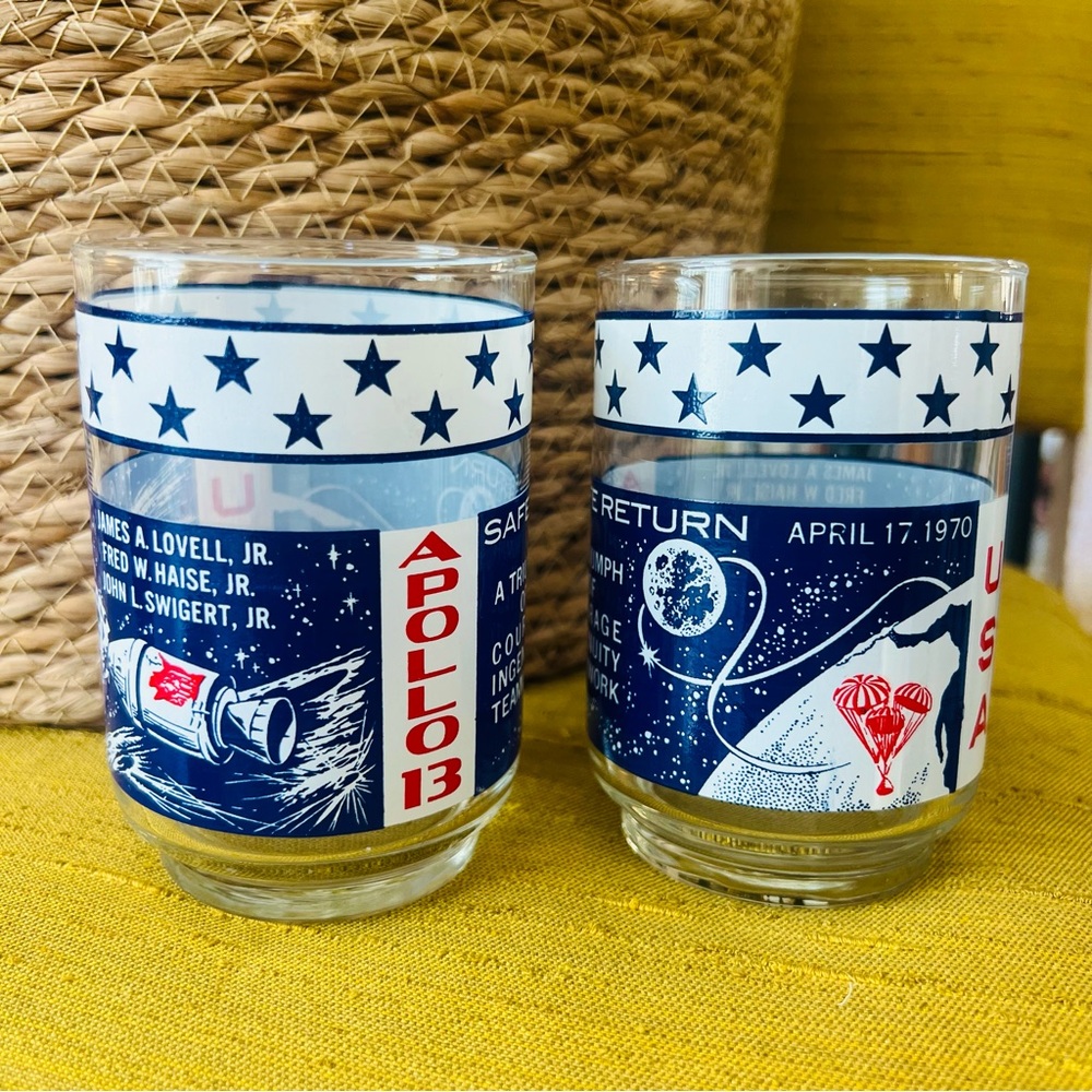 Vintage 1970 Apollo 13 Safe Return Drinking Glass Set